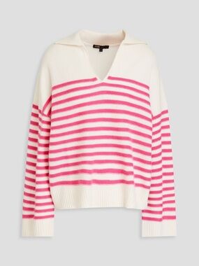 Maje Striped Breton Jumper: V-Neck Collared Sweater Size 1 (Equivalent to a 4)